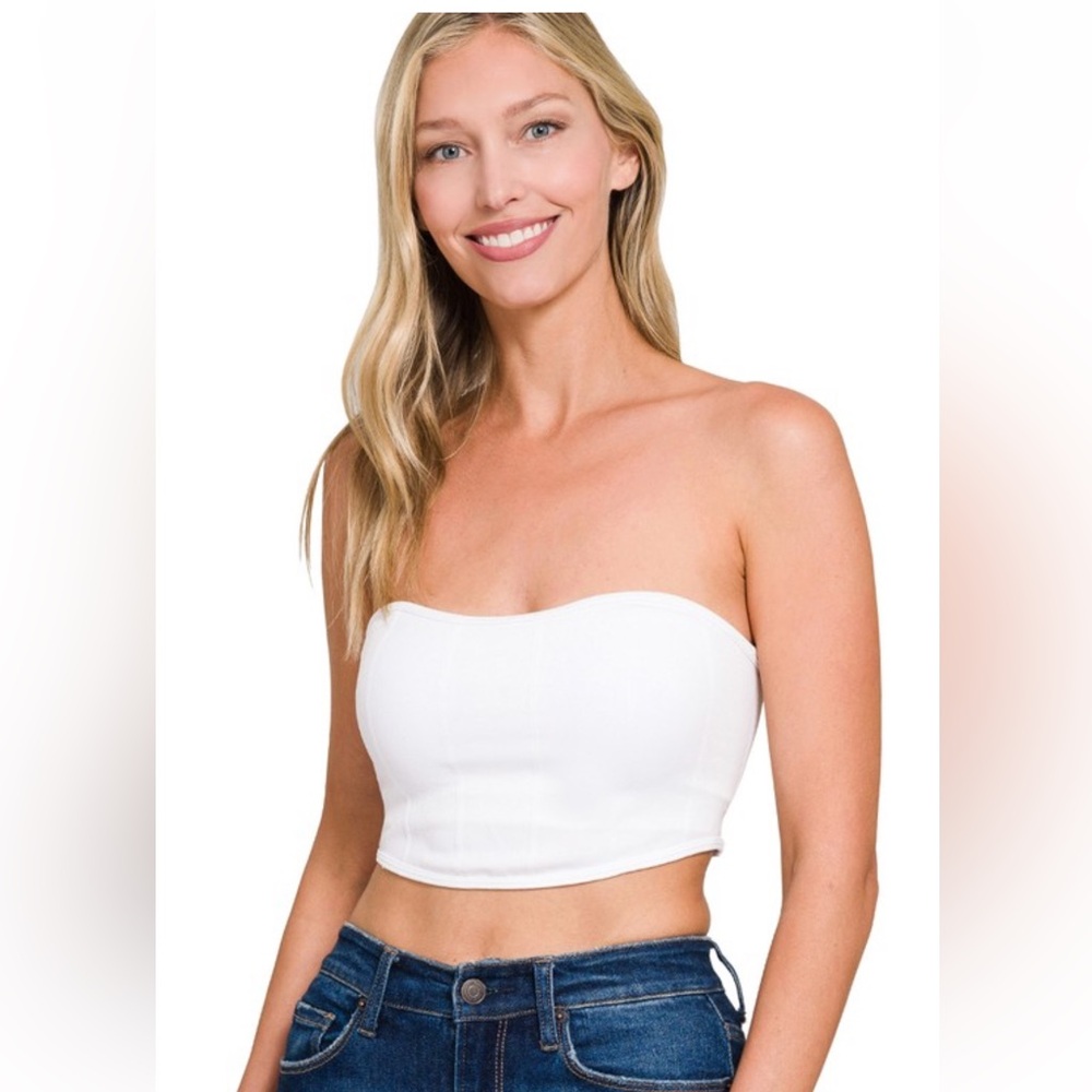 NWT! WHITE SEAMLESS TUBE TOP WITH BRA PAD REMOVABLE BRA PAD